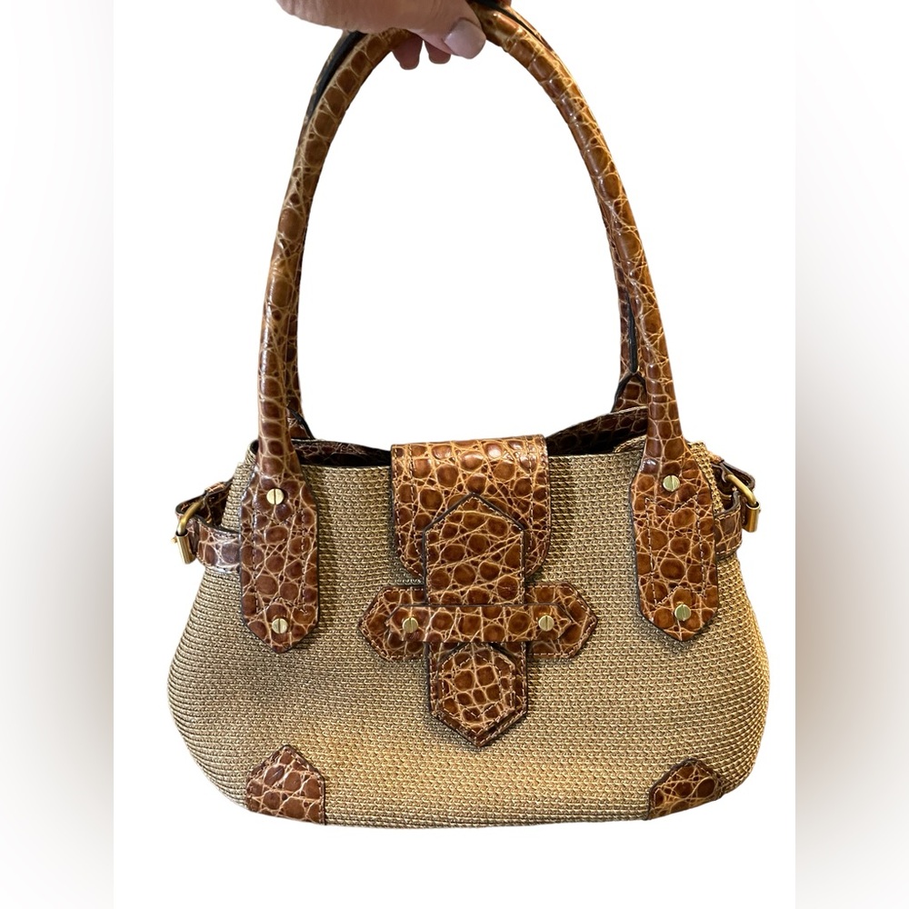 Eric Javits Purse with Squishee Fabric and Crocodile Embossed Leather